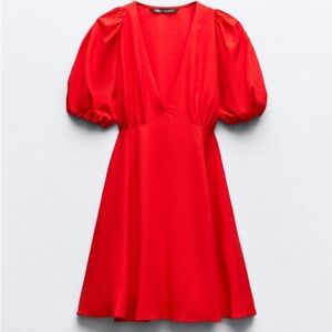 Zara Red Puff Sleeve Mini Sundress